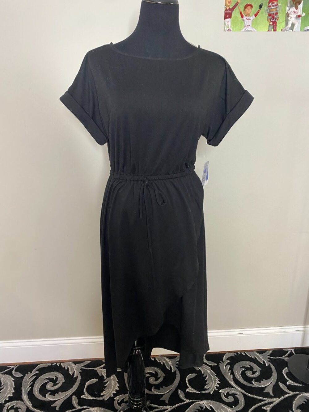 Just Be Midi Black Knit Dress High Low Pullover Elastic Waistband Size Medium - Picture 3 of 4